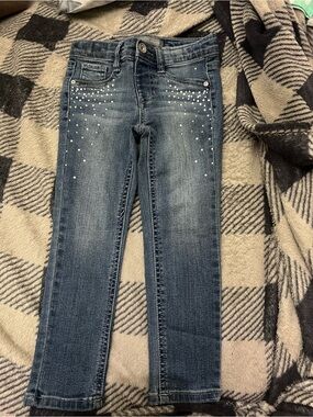 Girls' Dark Blue Denim Jeans with Rhinestone Accents